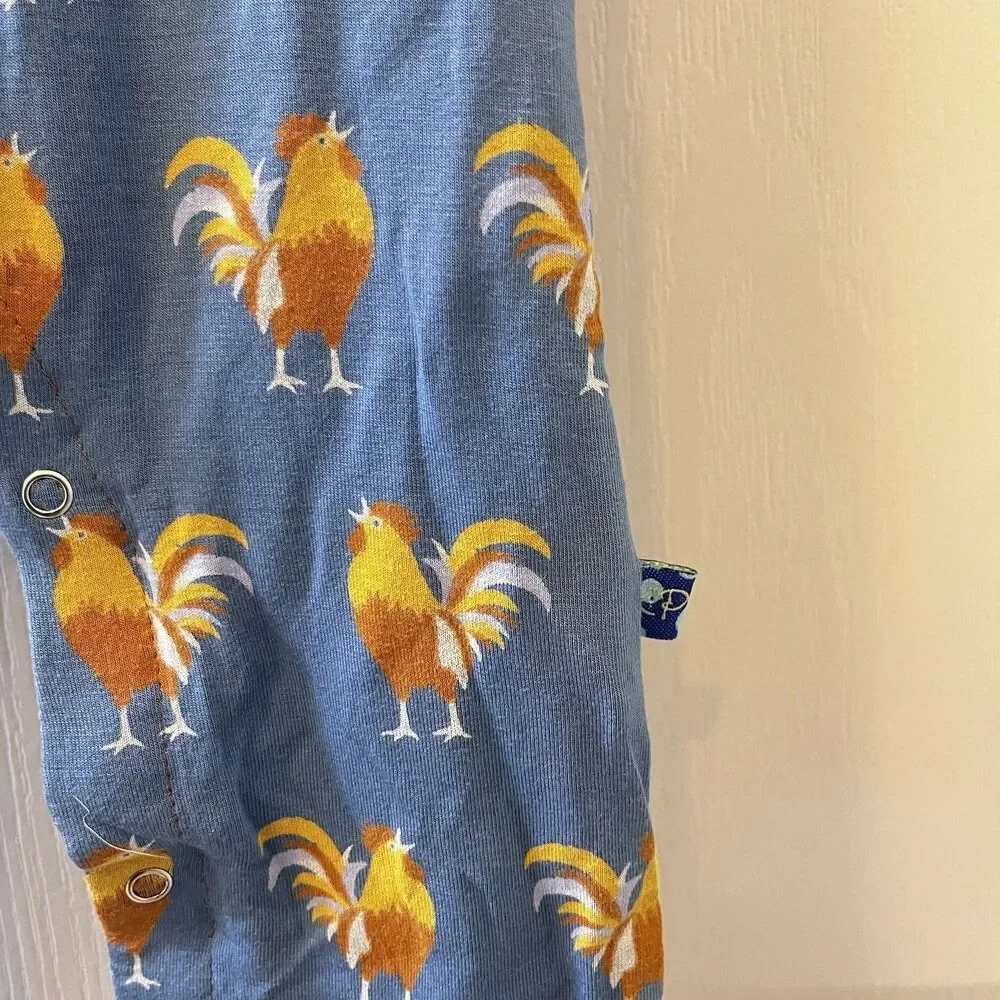 Kickee Pants Blue Parisian Rooster Polo Romper Bamboo Boys Size 18-24 Months